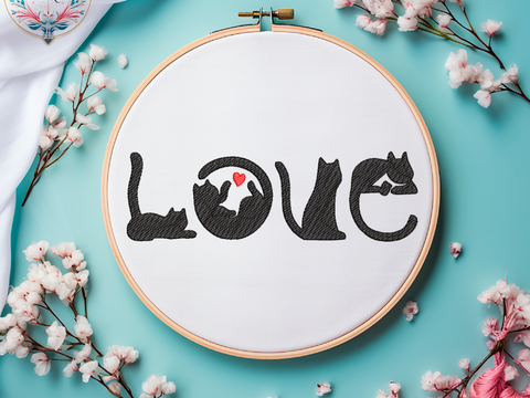 Stickdatei Katzen LOVE Patch