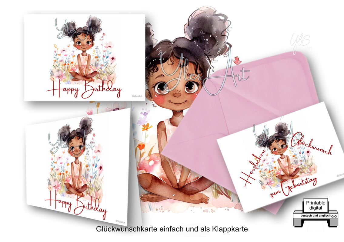 Geburtstagskarte, digitaler Sofortdownload, selbst ausdrucken