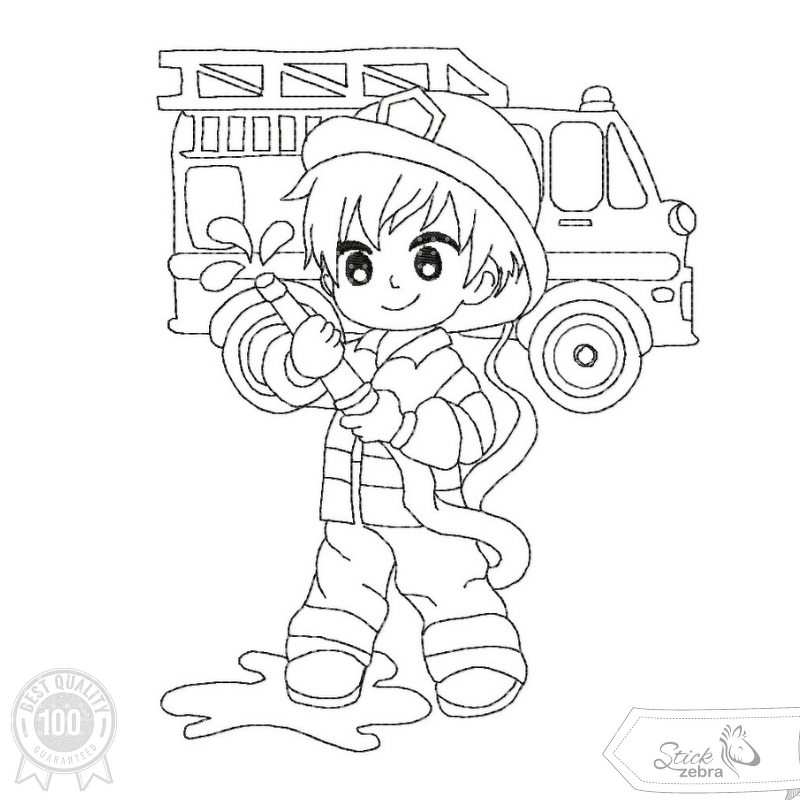 Feuerwehr Stickdatei – Ausmalmotiv für Kinder &amp; kreative Regentage