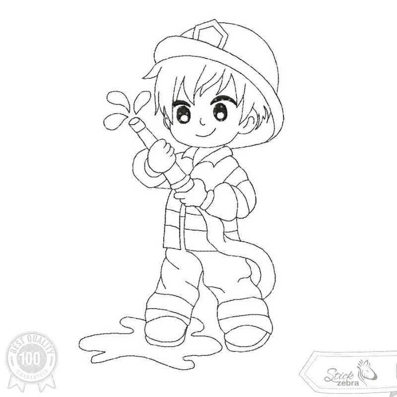 Feuerwehrmann Stickdatei – Ausmalmotiv für Kinder &amp; kreative Regentage