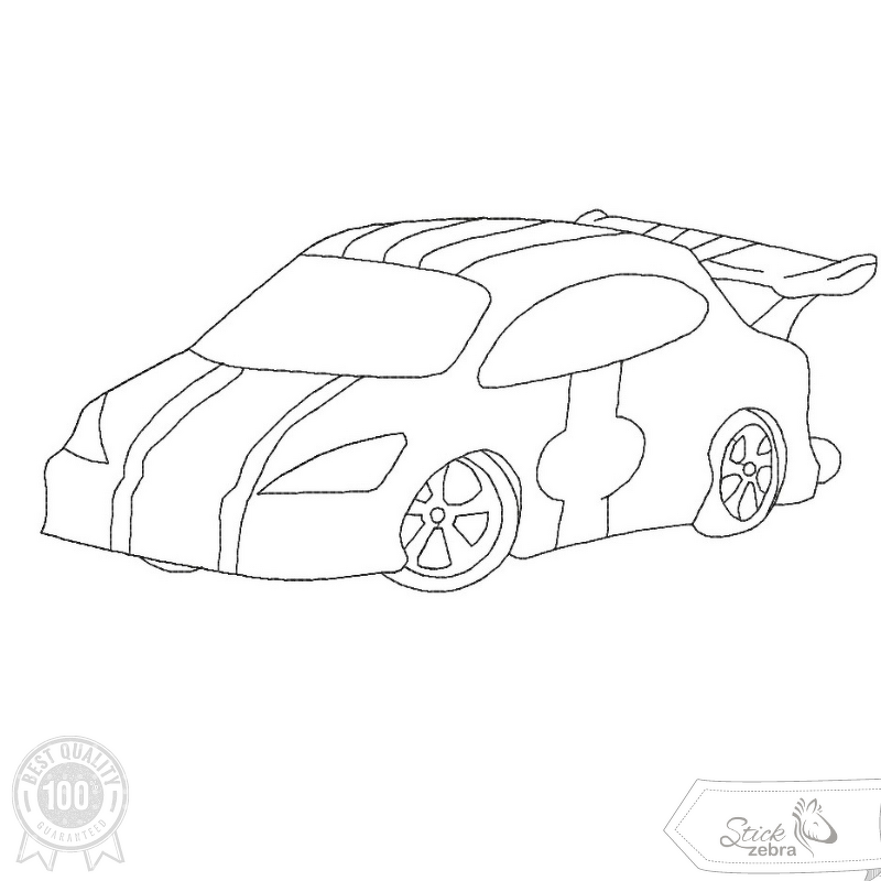 Rennauto Stickdatei – Ausmalmotiv für Kinder &amp; kreative Nähprojekte