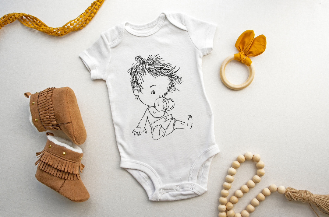 Baby Stickdatei – Freches Baby mit Schnuller für liebevolle Nähprojekte - Bild 3