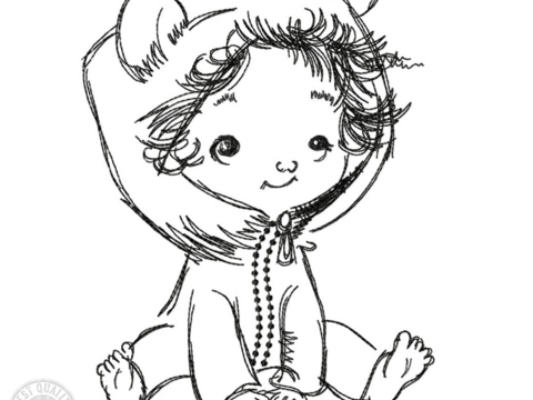 Baby Stickdatei – Kleines Baby im Bärenanzug zum Verlieben