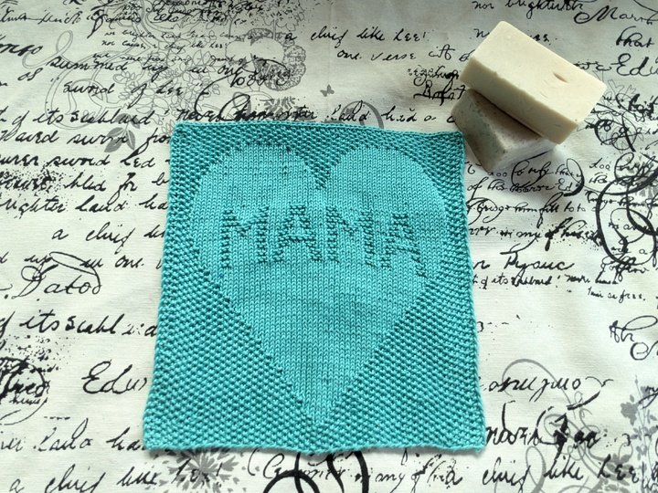 "Mama im Herzen" - Einfache Strickanleitung für Waschlappen / Spültuch