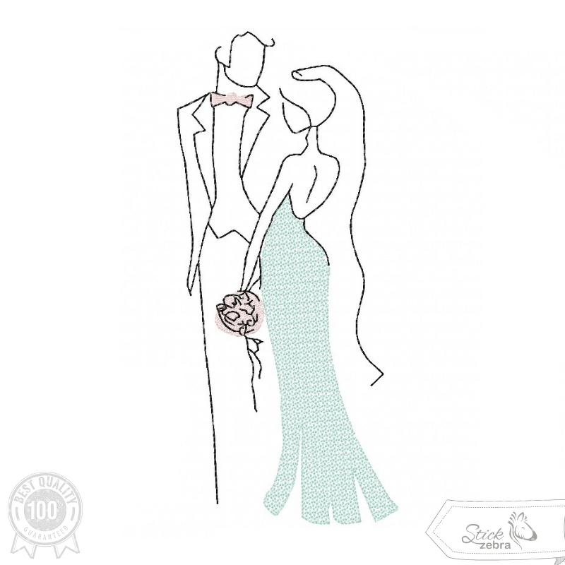 Brautpaar Stickdatei – Zartes Hochzeitsmotiv mit romantischer Umarmung
