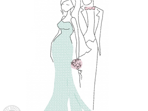 Brautpaar Stickdatei – Schwangere Braut im Hochzeitskleid