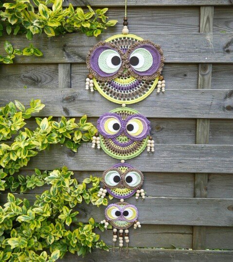 H&auml;kelanleitung Traumf&auml;nger / Dreamcatcher / Mandala, mit bunten Eulen