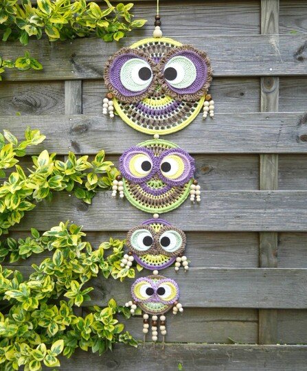 H&auml;kelanleitung Traumf&auml;nger / Dreamcatcher / Mandala, mit bunten Eulen