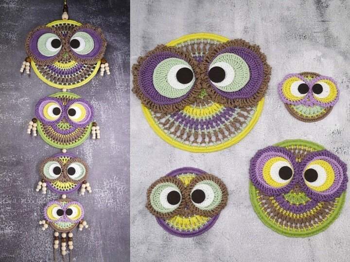 H&auml;kelanleitung Traumf&auml;nger / Dreamcatcher / Mandala, mit bunten Eulen