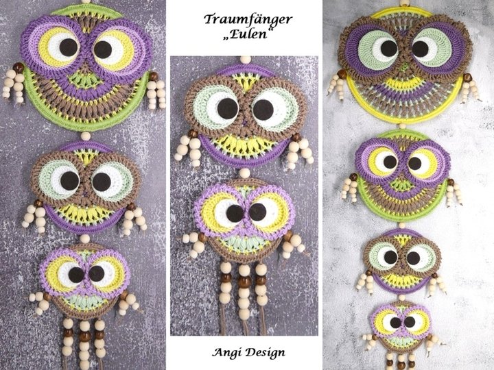 H&auml;kelanleitung Traumf&auml;nger / Dreamcatcher / Mandala, mit bunten Eulen