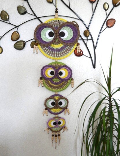 H&auml;kelanleitung Traumf&auml;nger / Dreamcatcher / Mandala, mit bunten Eulen