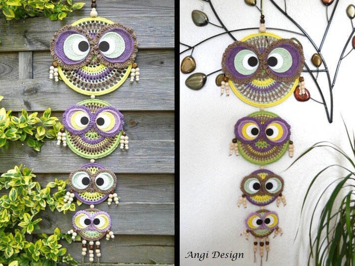 H&auml;kelanleitung Traumf&auml;nger / Dreamcatcher / Mandala, mit bunten Eulen