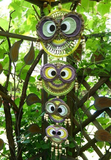 H&auml;kelanleitung Traumf&auml;nger / Dreamcatcher / Mandala, mit bunten Eulen