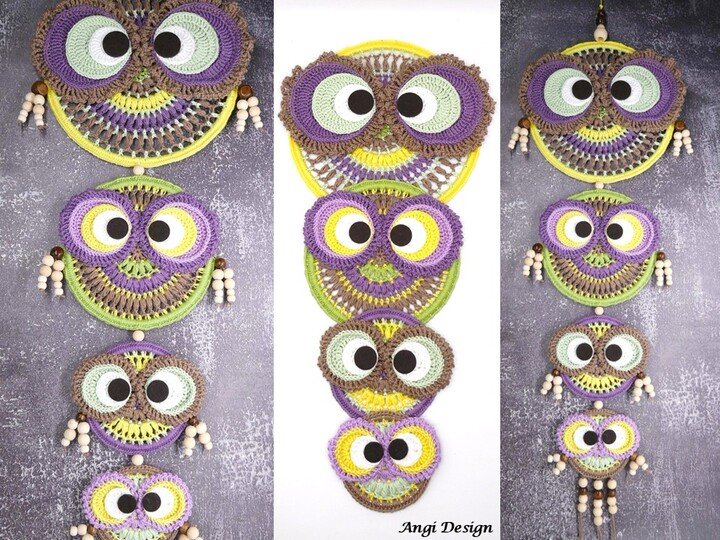 H&auml;kelanleitung Traumf&auml;nger / Dreamcatcher / Mandala, mit bunten Eulen