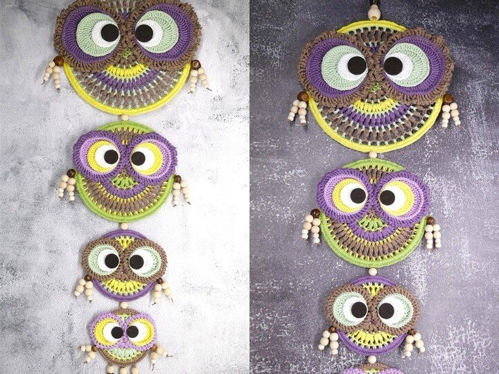 H&auml;kelanleitung Traumf&auml;nger / Dreamcatcher / Mandala, mit bunten Eulen