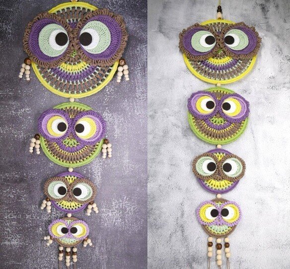 H&auml;kelanleitung Traumf&auml;nger / Dreamcatcher / Mandala, mit bunten Eulen