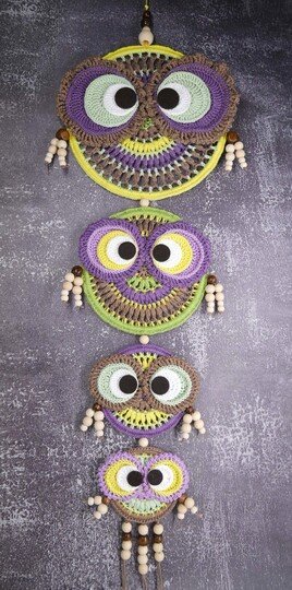 H&auml;kelanleitung Traumf&auml;nger / Dreamcatcher / Mandala, mit bunten Eulen