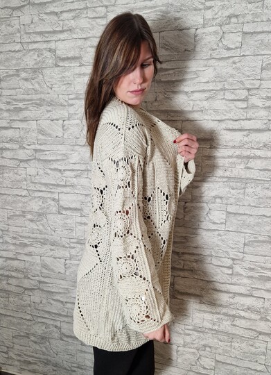 247 Häkelanleitung Granny Jacke Häkeljacke Hellbeige 36/40