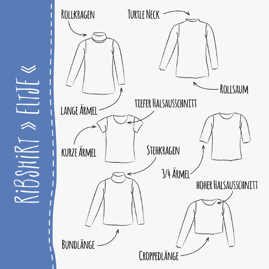 RIBSHIRT "ELTJE" | Schnittmuster und Anleitung | 86-164 | 3 WEITEN