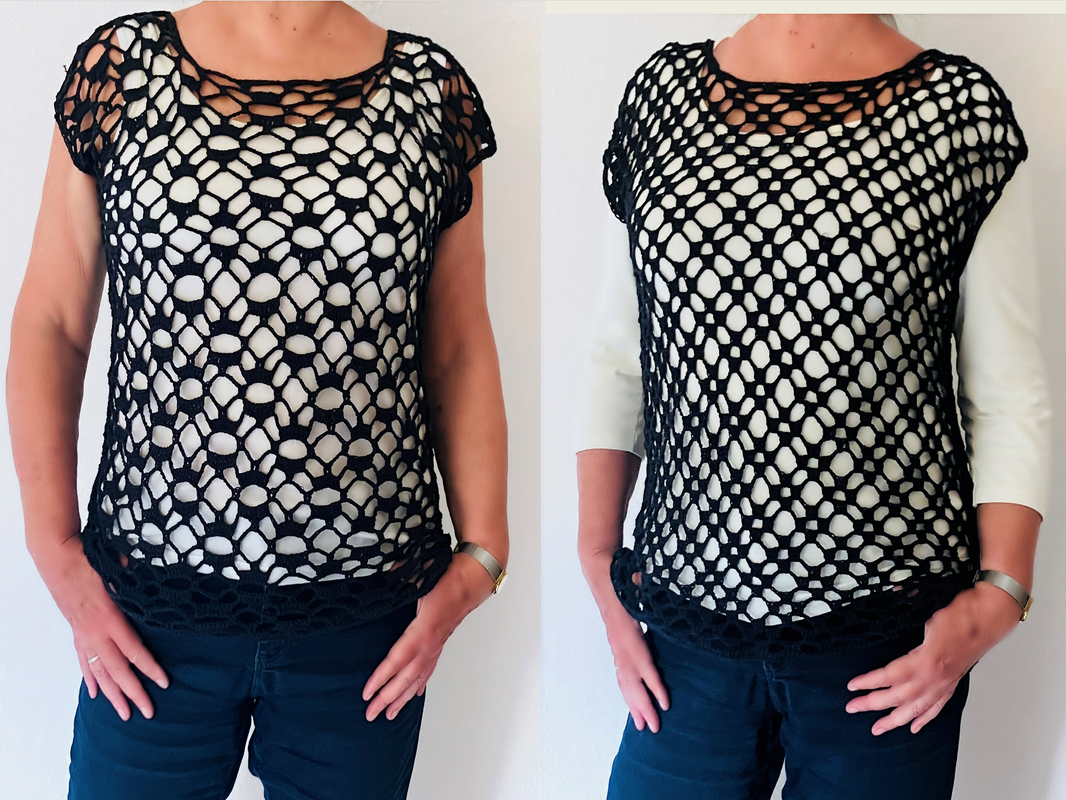 Netzshirt dunkelblau - 2 Muster - Häkelanleitung