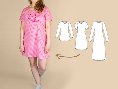 Schnittmuster für Shirt, Kleid und Nachthemd aus Jersey (Gr. 34–50)
