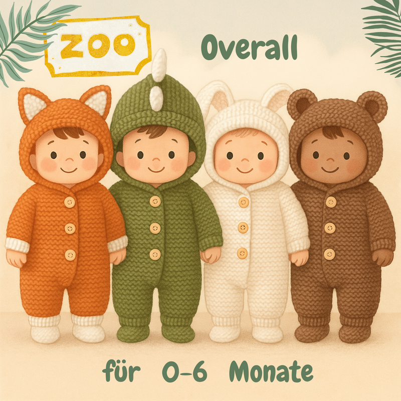 Zoo | Overall | 0–6 Monate | eine Anleitung – 4 Tierdesigns