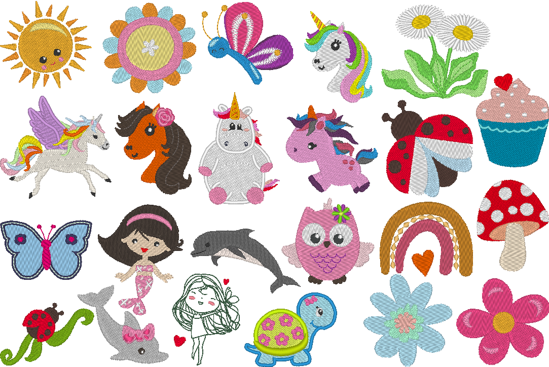 Stickdatei - Puschen Motive für Mädchen - Girls