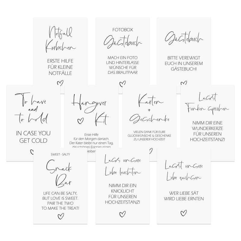 Hochzeitsschilder Set 10 Schilder für die Hochzeit
