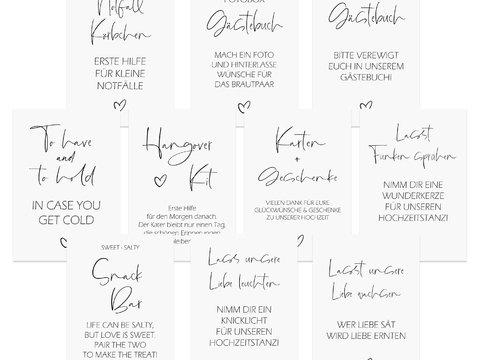 Hochzeitsschilder Set 10 Schilder für die Hochzeit