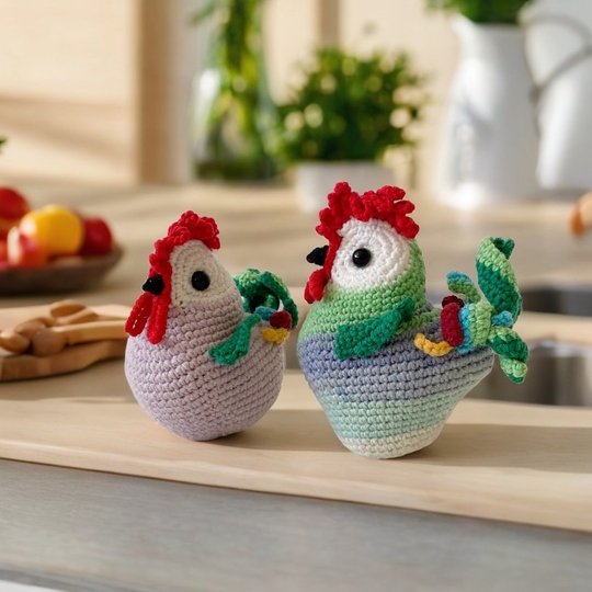 Rooster and Hen. No sew crochet pattern