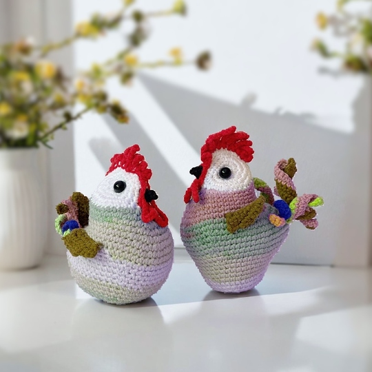 Rooster and Hen. No sew crochet pattern