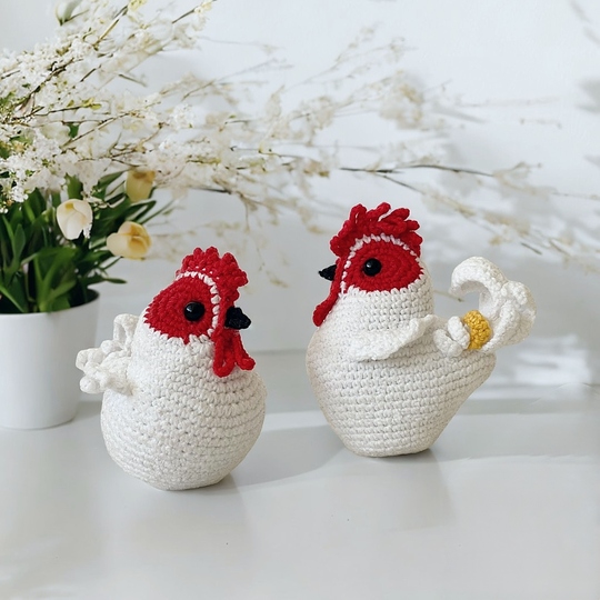 Rooster and Hen. No sew crochet pattern