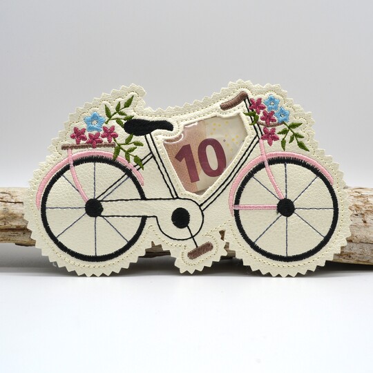 Stickdatei ITH Fahrrad Geldgeschenk Füllobjekt Wunscherfüller