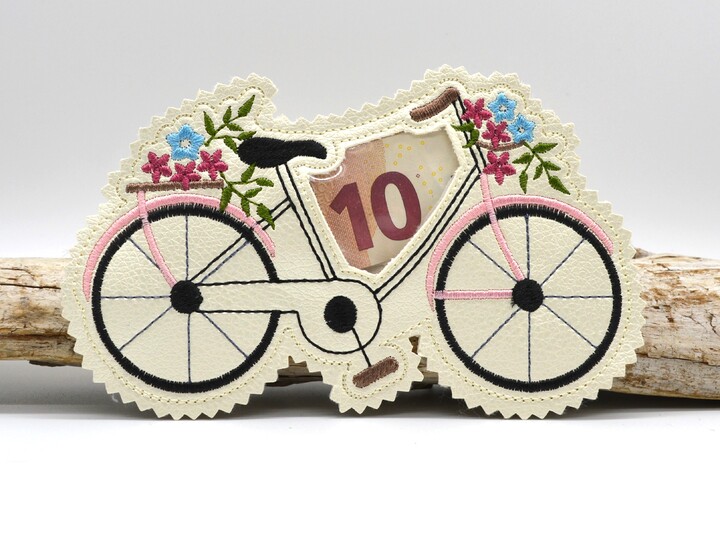 Stickdatei ITH Fahrrad Geldgeschenk Füllobjekt Wunscherfüller