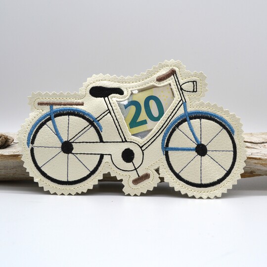 Stickdatei ITH Fahrrad Geldgeschenk Füllobjekt Wunscherfüller