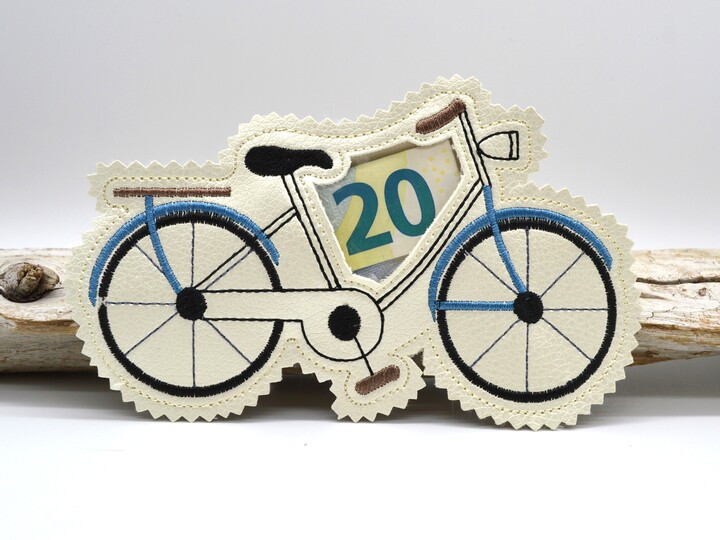 Stickdatei ITH Fahrrad Geldgeschenk Füllobjekt Wunscherfüller