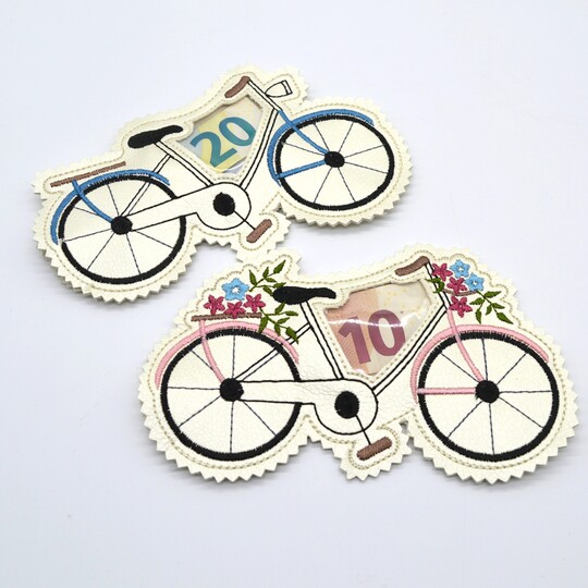 Stickdatei ITH Fahrrad Geldgeschenk Füllobjekt Wunscherfüller