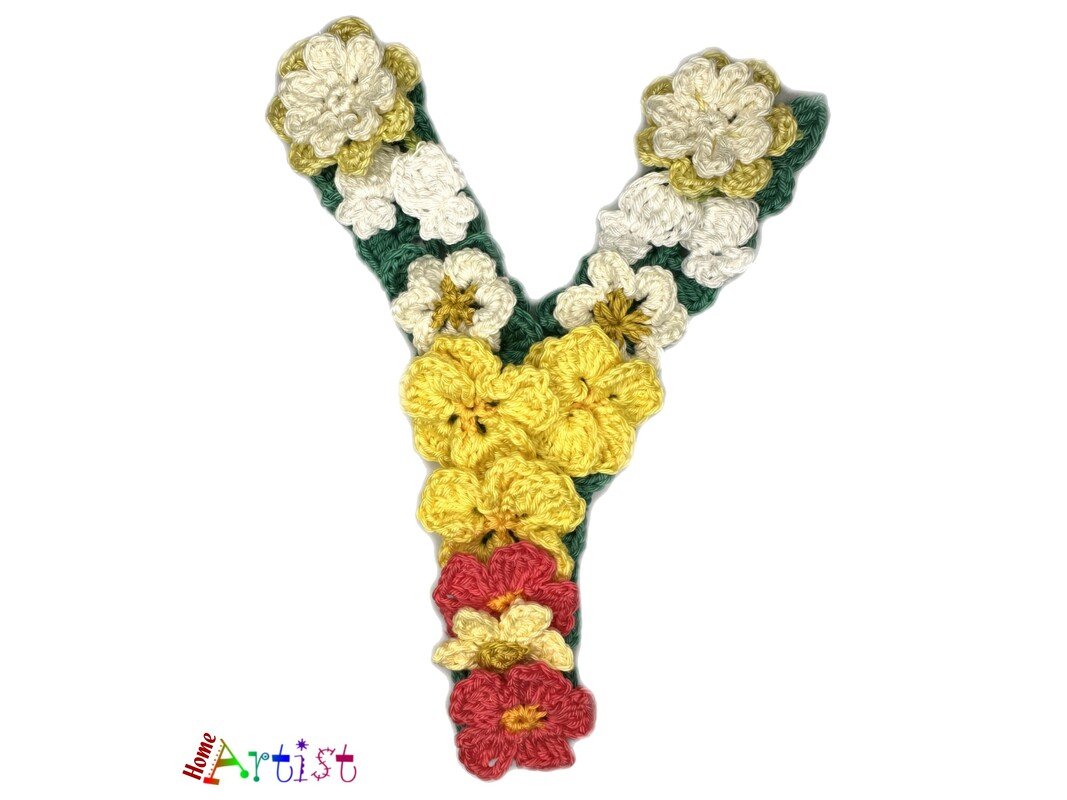 Floral letter Y crochet applique - Image 2