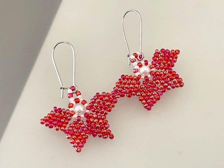 Beaded Butterfly Earrings, Beading Flowers Earrings, Beadwork Earrings