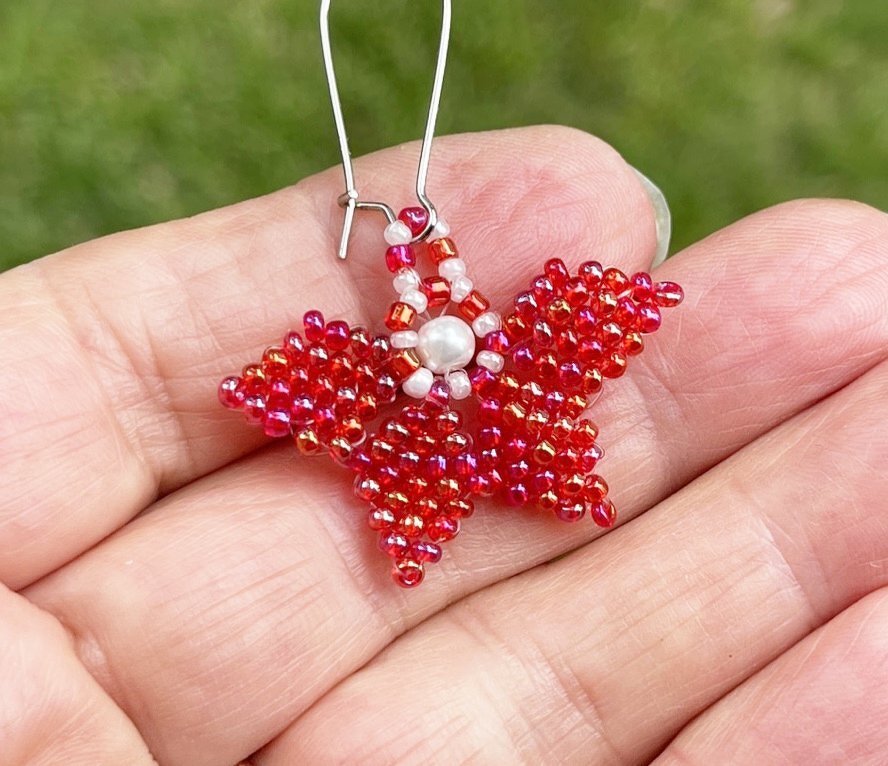 Beaded Butterfly Earrings, Beading Flowers Earrings, Beadwork Earrings - Image 3