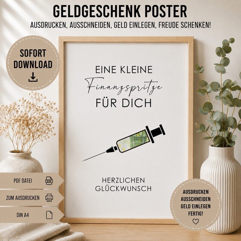 Poster GELDGESCHENK FINANZSPRITZE Geschenk DOWNLOAD