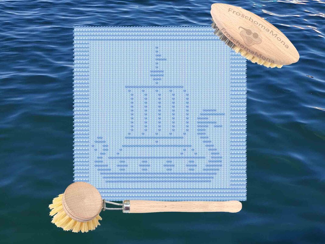 Strickmotiv Wikingerschiff „Sim Skallagrim“ Deckchen Spültuch Serviette