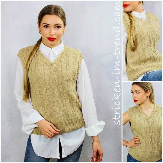 Strickanleitung mit Zopfmuster | Größen S–XXL | Pullunder ItalyWool #1