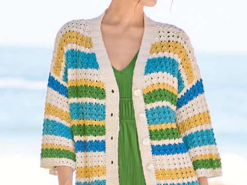 Jacke im Ajourmuster mit Streifen