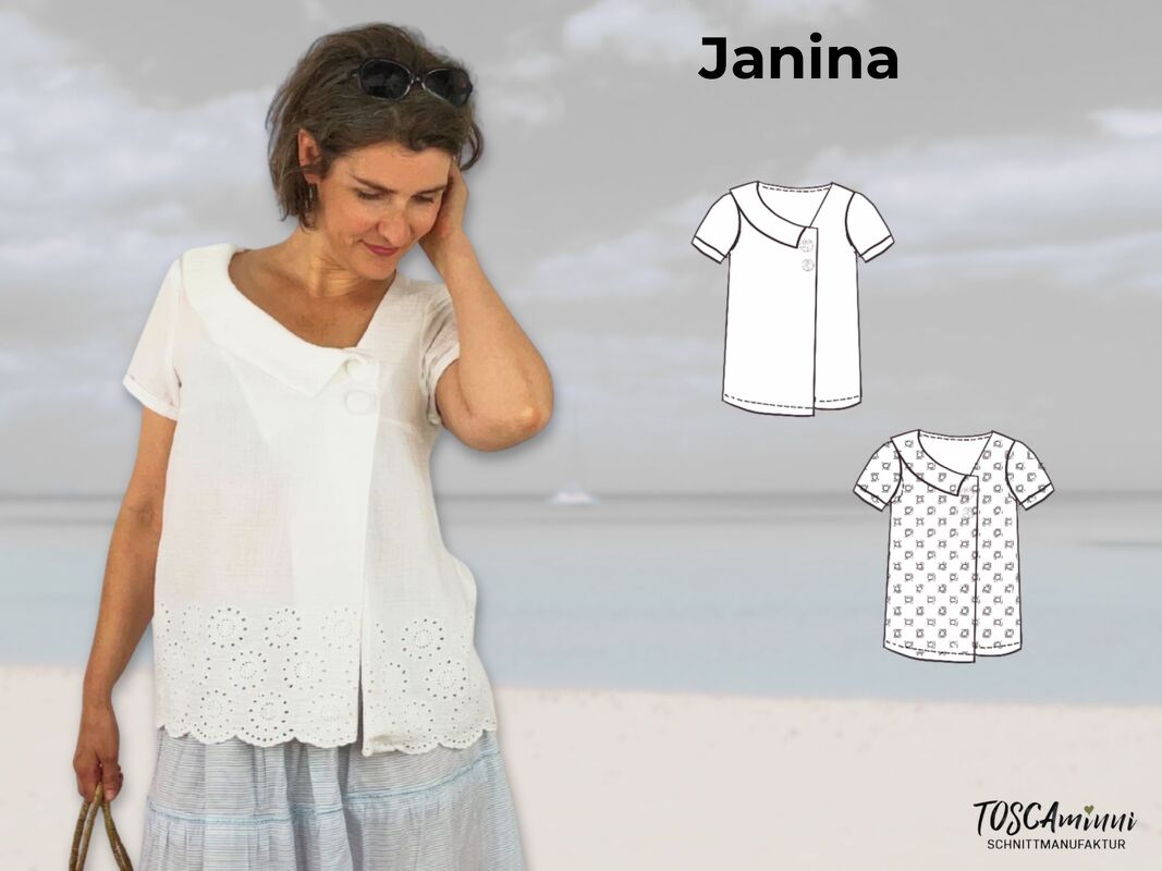 Schnittmuster Bluse Janina | kurzarm mit Kragen | Musselin