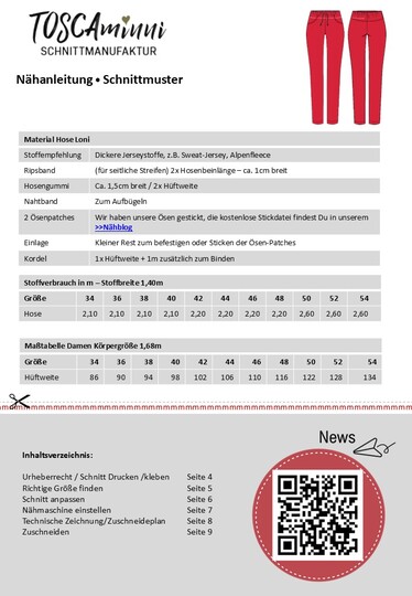 Schnittmuster Hose Loni Gr. 34-54 Jogginghose