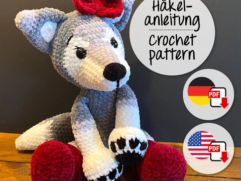 PDF Häkelanleitung DE/EN für „Mika die Grauwölfin“, Design @buerokunstvoll