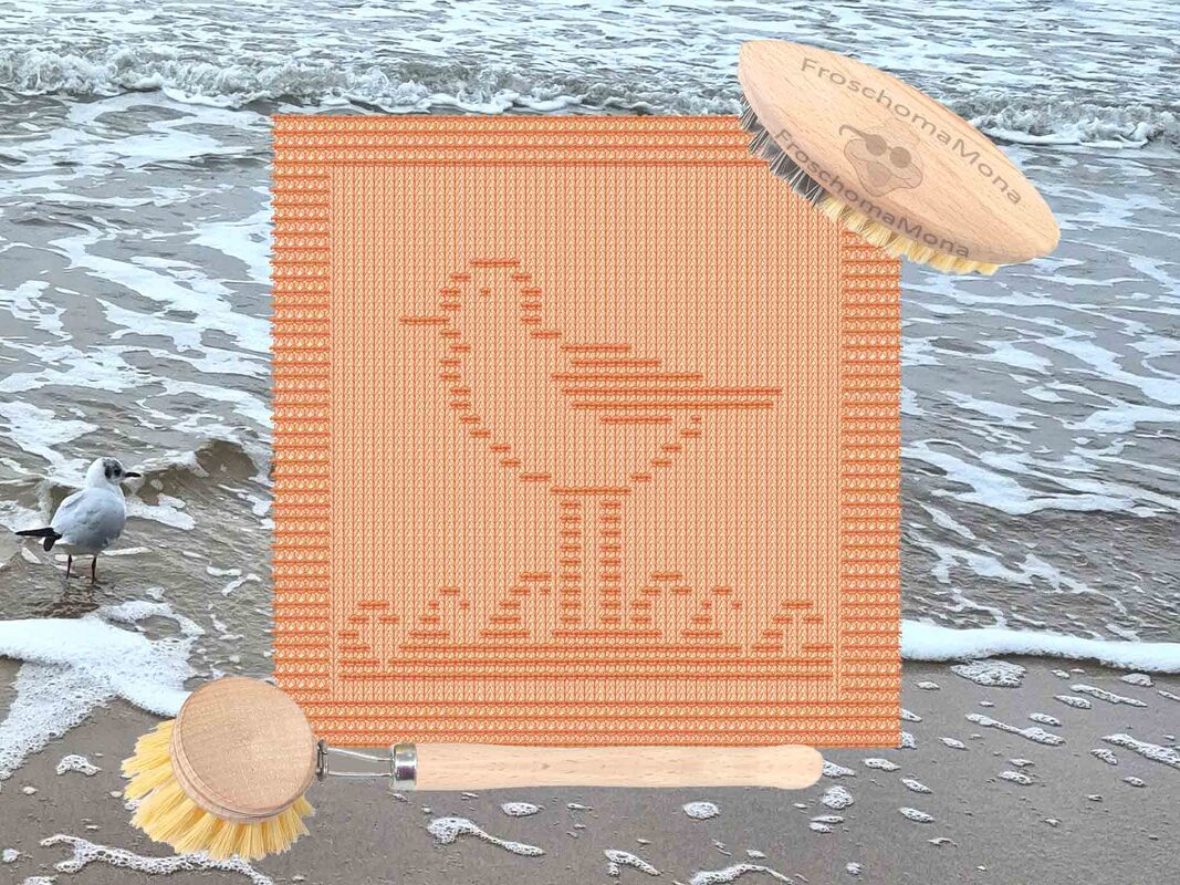 Maritimes Strickmotiv „Möwe Merla“ für Deckchen Spültuch Serviette und mehr