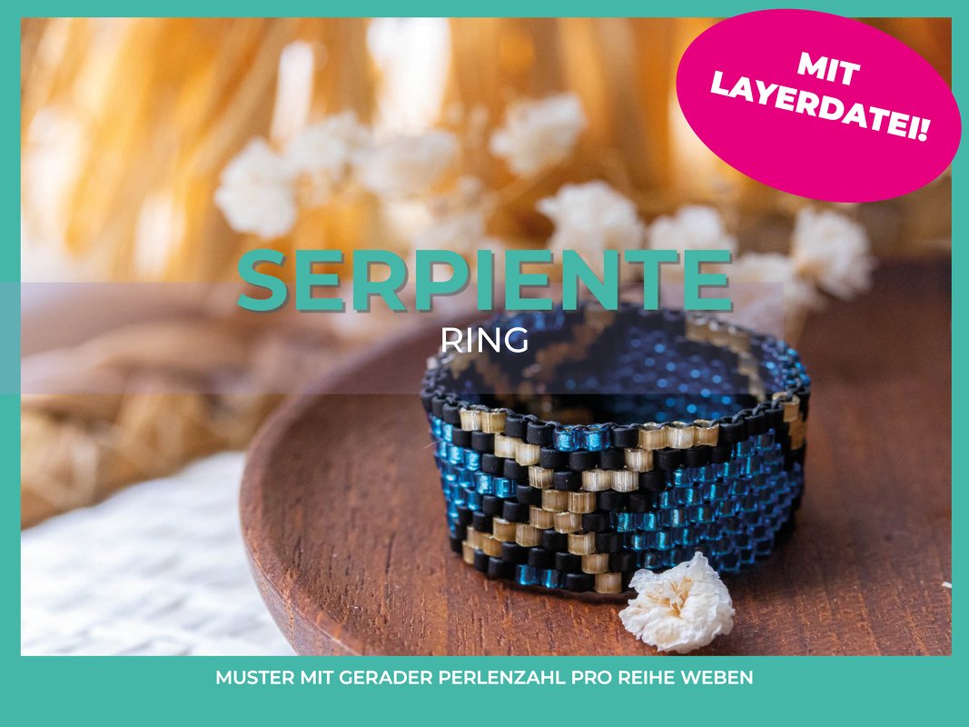 Webmuster Ring Serpiente Peyote mit gerader Perlenzahl