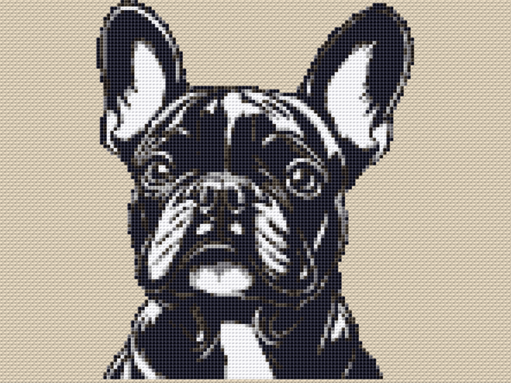 Kreuzstichvorlage Französische Bulldogge Karl, ein Frenchie als Stickmuster